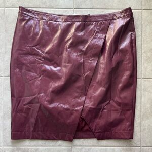 NWT Elegant Burgundy Faux Leather Asymmetrical Pencil Skirt